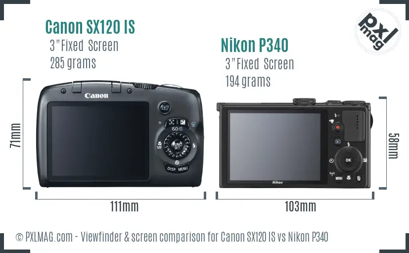 Canon SX120 IS vs Nikon P340 Screen and Viewfinder comparison