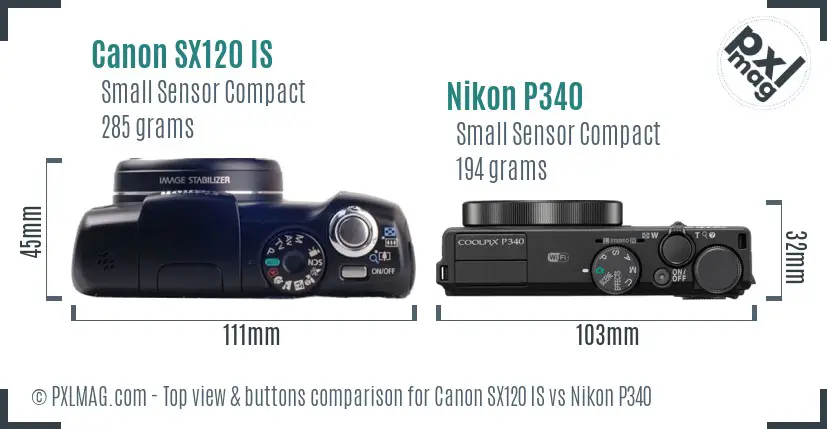 Canon SX120 IS vs Nikon P340 top view buttons comparison