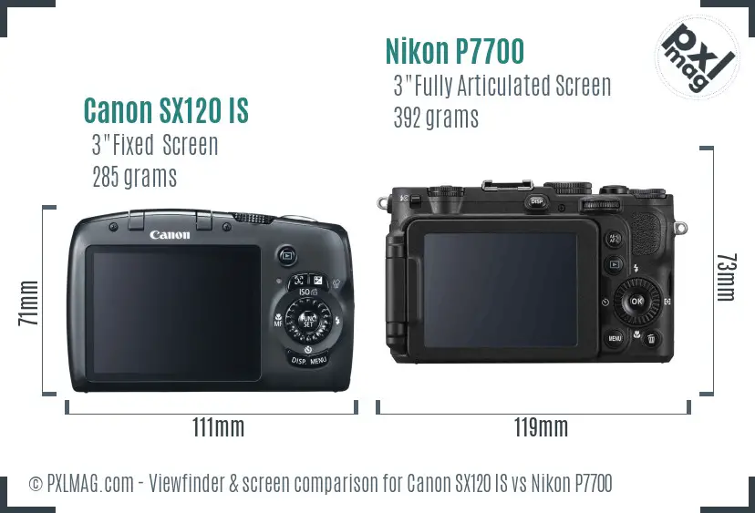 Canon SX120 IS vs Nikon P7700 Screen and Viewfinder comparison