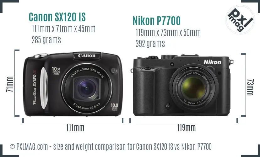 Canon SX120 IS vs Nikon P7700 size comparison