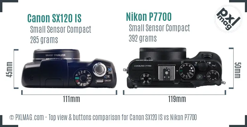 Canon SX120 IS vs Nikon P7700 top view buttons comparison