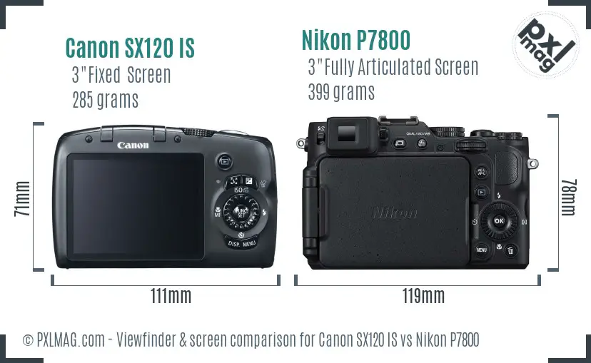 Canon SX120 IS vs Nikon P7800 Screen and Viewfinder comparison