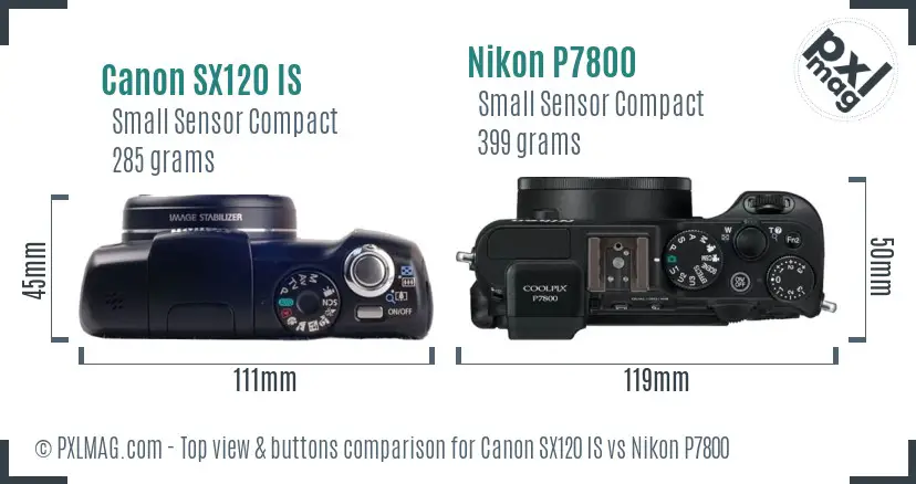 Canon SX120 IS vs Nikon P7800 top view buttons comparison