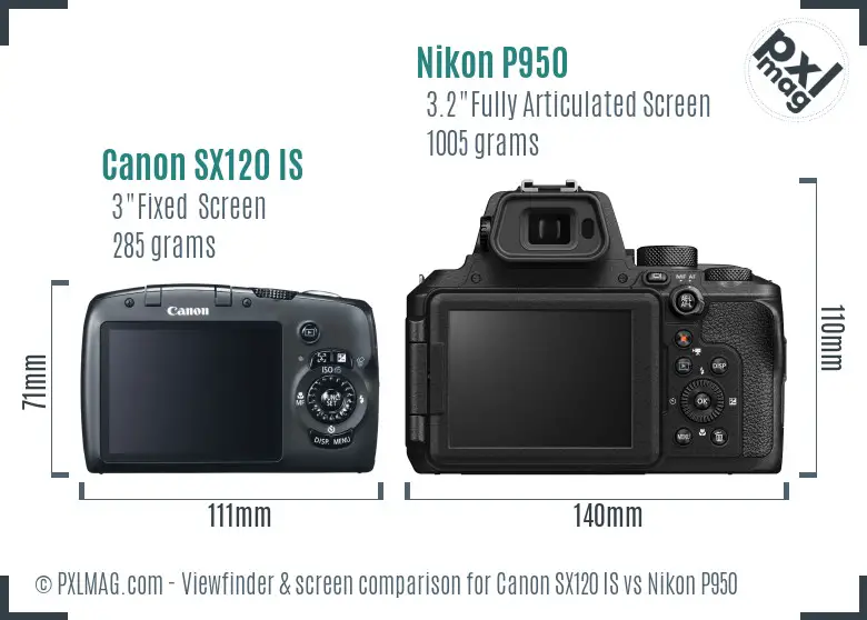 Canon SX120 IS vs Nikon P950 Screen and Viewfinder comparison