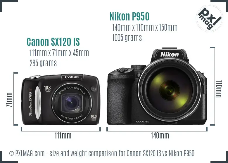 Canon SX120 IS vs Nikon P950 size comparison