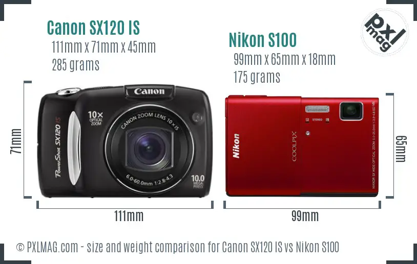 Canon SX120 IS vs Nikon S100 size comparison Canon SX120 IS vs Nikon S100 size comparison