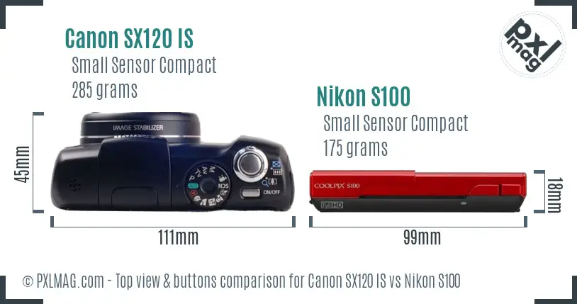 Canon SX120 IS vs Nikon S100 top view buttons comparison Canon SX120 IS vs Nikon S100 top view buttons comparison