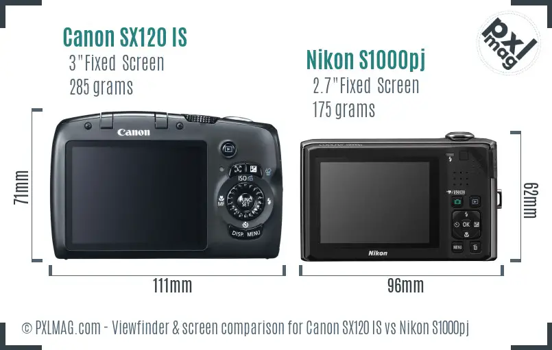 Canon SX120 IS vs Nikon S1000pj Screen and Viewfinder comparison