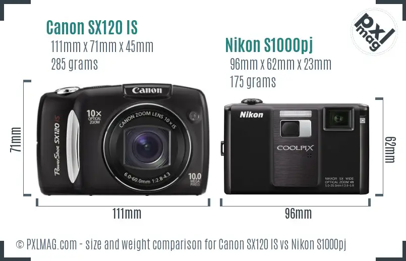 Canon SX120 IS vs Nikon S1000pj size comparison