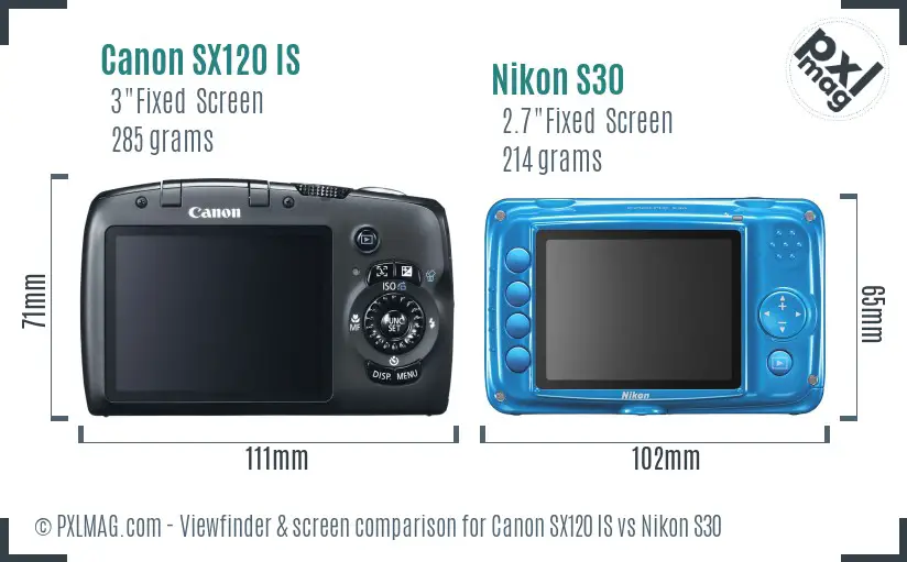 Canon SX120 IS vs Nikon S30 Screen and Viewfinder comparison