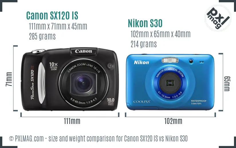 Canon SX120 IS vs Nikon S30 size comparison