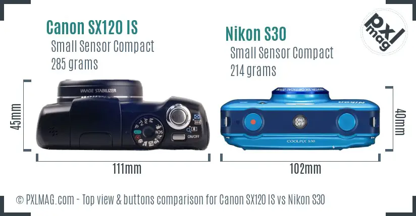 Canon SX120 IS vs Nikon S30 top view buttons comparison