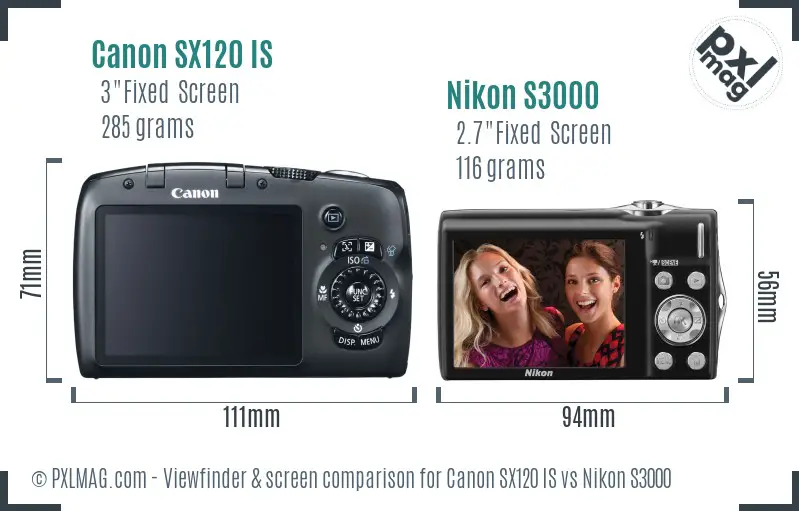 Canon SX120 IS vs Nikon S3000 Screen and Viewfinder comparison