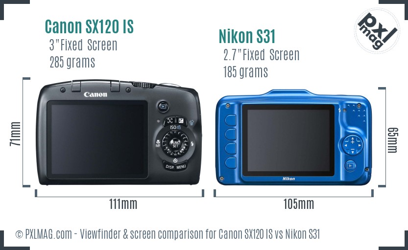 Canon SX120 IS vs Nikon S31 Screen and Viewfinder comparison