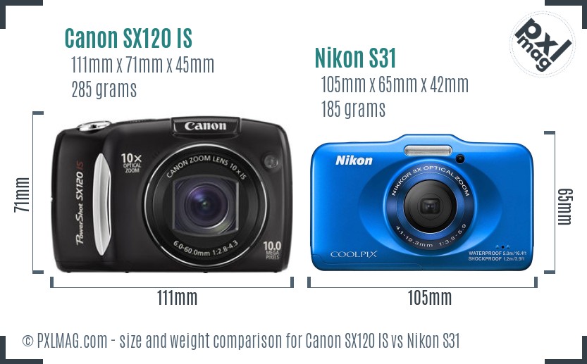 Canon SX120 IS vs Nikon S31 size comparison