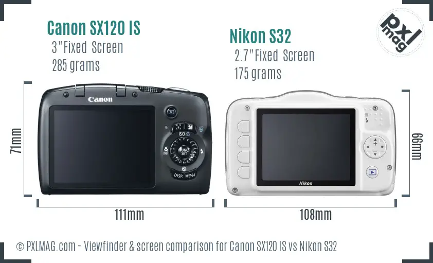 Canon SX120 IS vs Nikon S32 Screen and Viewfinder comparison