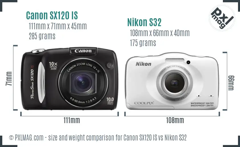 Canon SX120 IS vs Nikon S32 size comparison