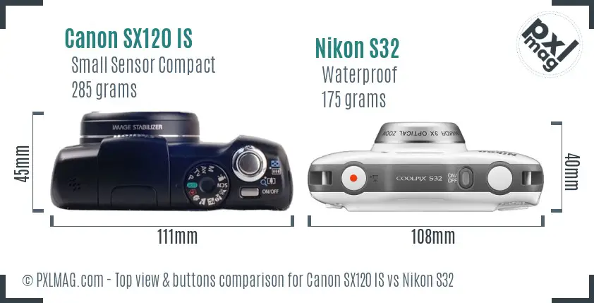 Canon SX120 IS vs Nikon S32 top view buttons comparison