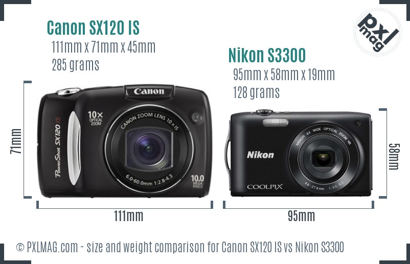 Canon SX120 IS vs Nikon S3300 size comparison