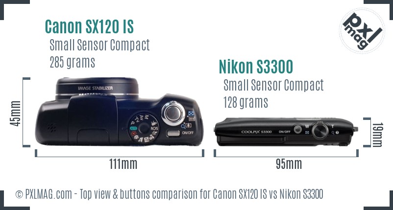 Canon SX120 IS vs Nikon S3300 top view buttons comparison