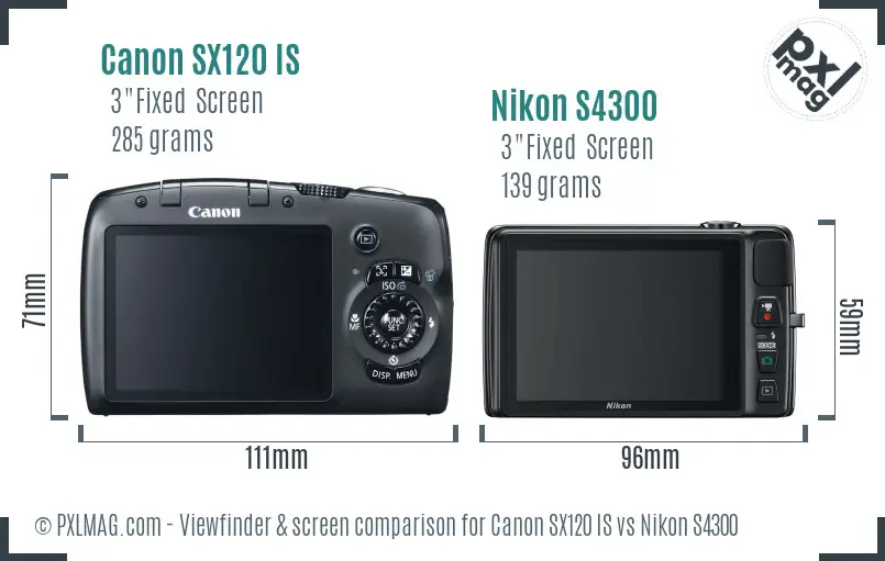 Canon SX120 IS vs Nikon S4300 Screen and Viewfinder comparison