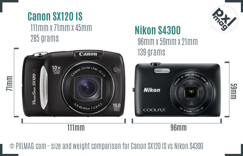 Canon SX120 IS vs Nikon S4300 size comparison