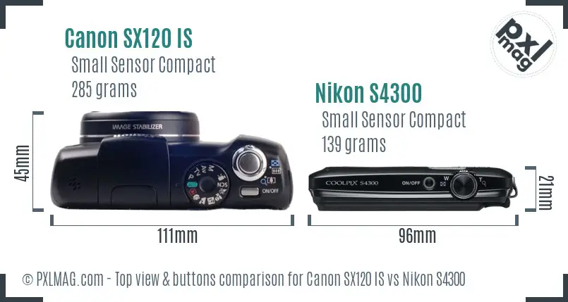 Canon SX120 IS vs Nikon S4300 top view buttons comparison