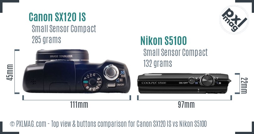 Canon SX120 IS vs Nikon S5100 top view buttons comparison