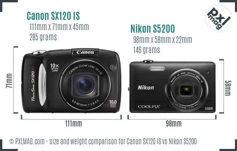 Canon SX120 IS vs Nikon S5200 size comparison Canon SX120 IS vs Nikon S5200 size comparison