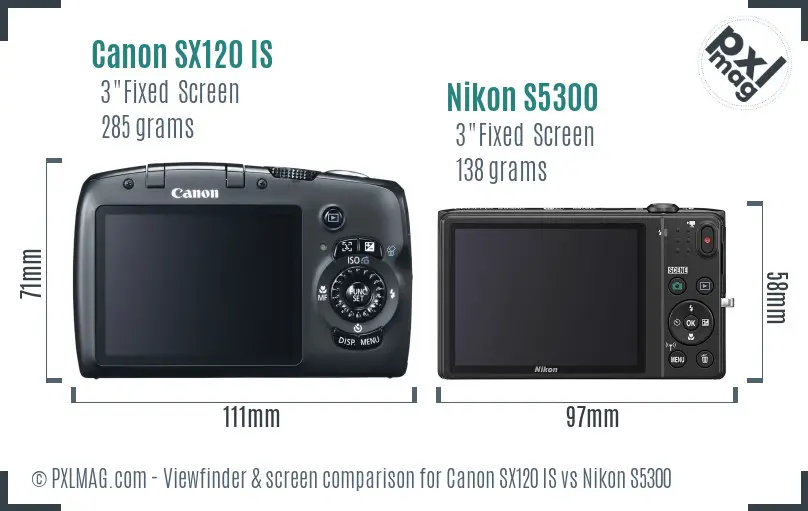 Canon SX120 IS vs Nikon S5300 Screen and Viewfinder comparison