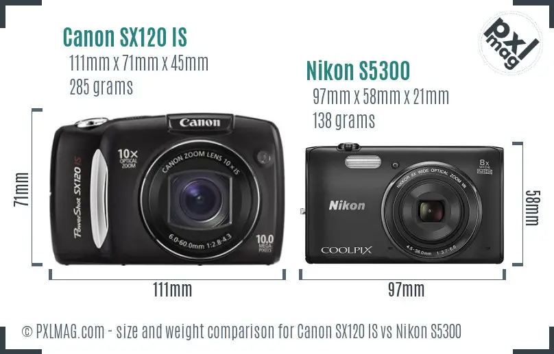 Canon SX120 IS vs Nikon S5300 size comparison