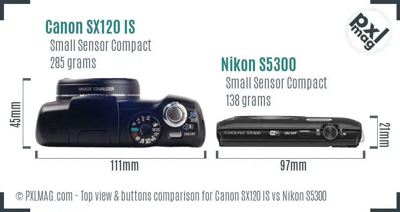 Canon SX120 IS vs Nikon S5300 top view buttons comparison