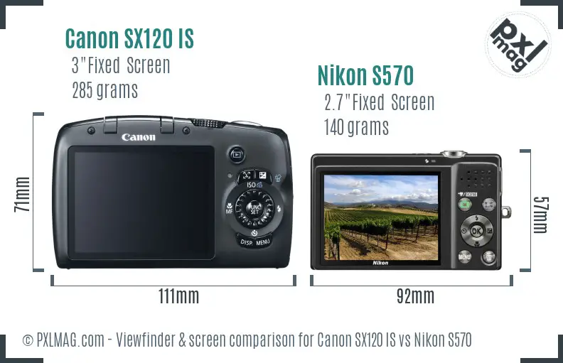 Canon SX120 IS vs Nikon S570 Screen and Viewfinder comparison