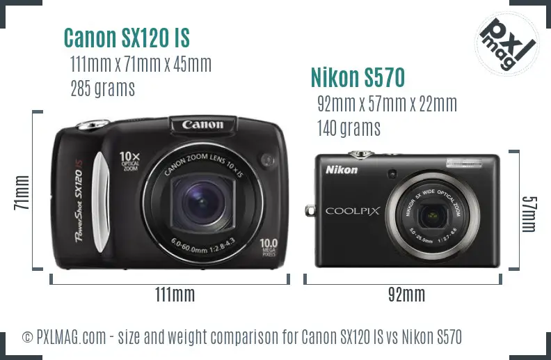 Canon SX120 IS vs Nikon S570 size comparison