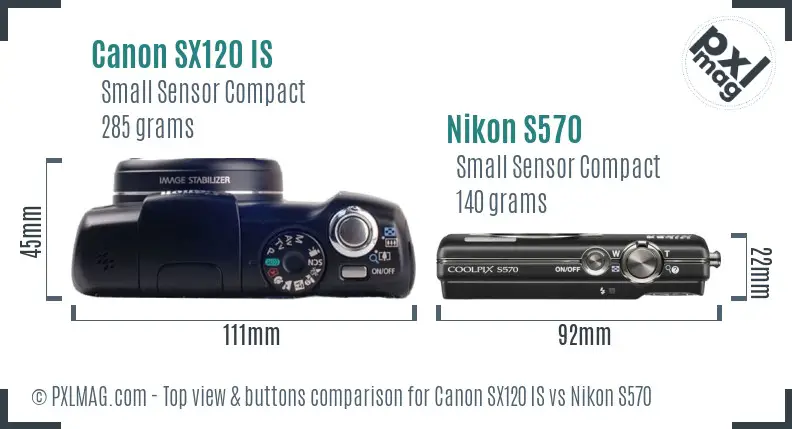 Canon SX120 IS vs Nikon S570 top view buttons comparison