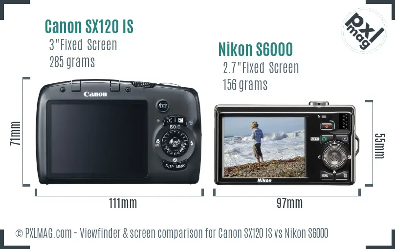 Canon SX120 IS vs Nikon S6000 Screen and Viewfinder comparison