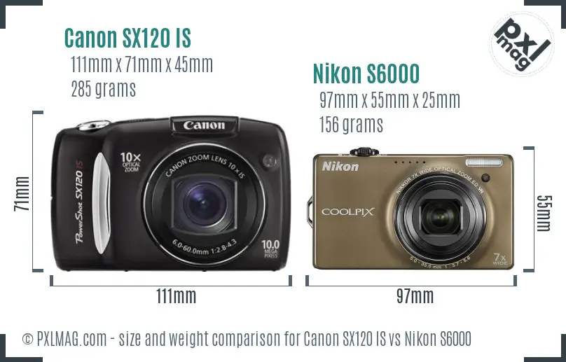 Canon SX120 IS vs Nikon S6000 size comparison