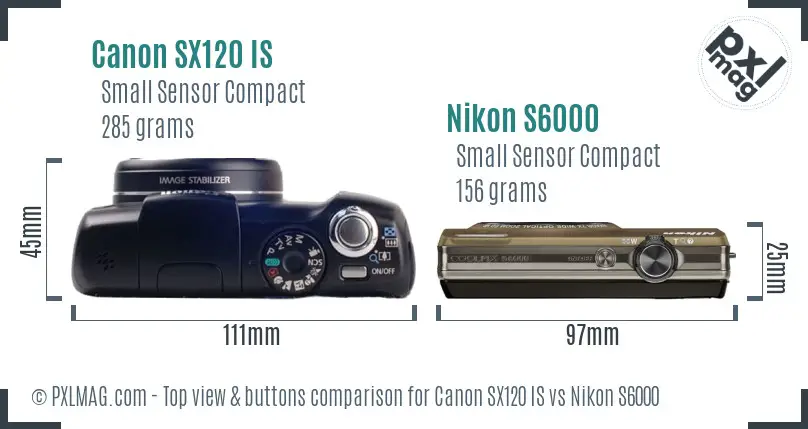 Canon SX120 IS vs Nikon S6000 top view buttons comparison