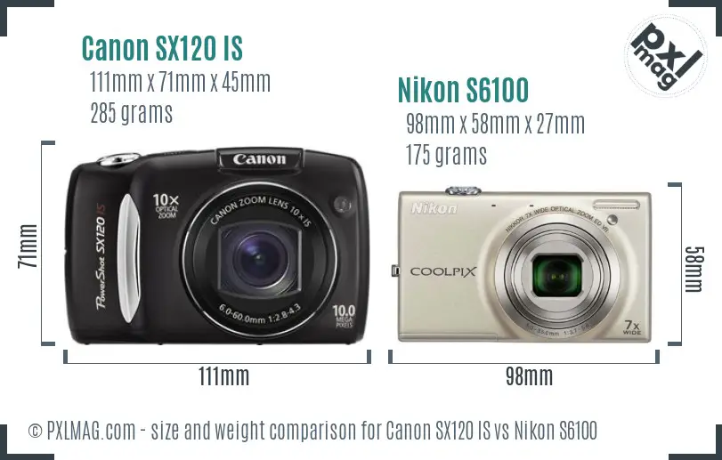 Canon SX120 IS vs Nikon S6100 size comparison