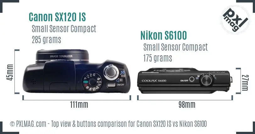 Canon SX120 IS vs Nikon S6100 top view buttons comparison