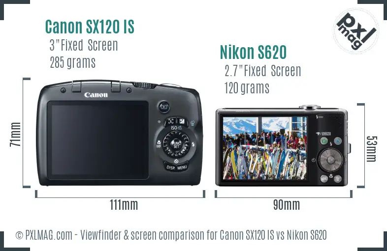 Canon SX120 IS vs Nikon S620 Screen and Viewfinder comparison