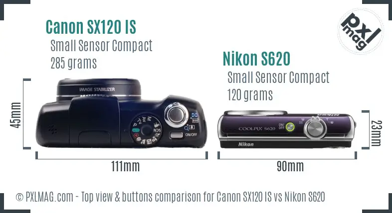 Canon SX120 IS vs Nikon S620 top view buttons comparison