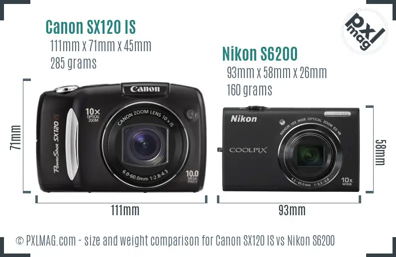 Canon SX120 IS vs Nikon S6200 size comparison Canon SX120 IS vs Nikon S6200 size comparison