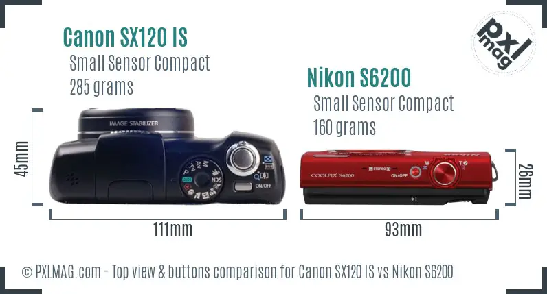 Canon SX120 IS vs Nikon S6200 top view buttons comparison Canon SX120 IS vs Nikon S6200 top view buttons comparison
