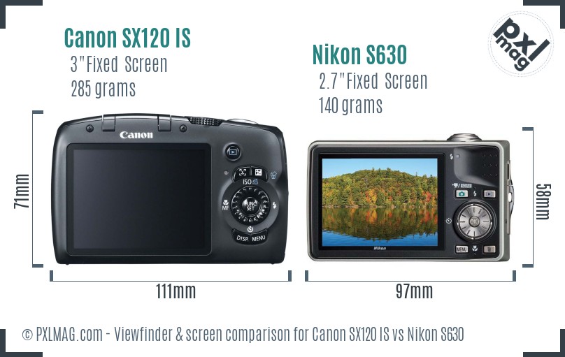 Canon SX120 IS vs Nikon S630 Screen and Viewfinder comparison