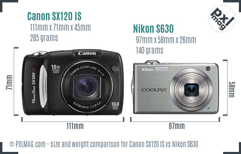 Canon SX120 IS vs Nikon S630 size comparison Canon SX120 IS vs Nikon S630 size comparison