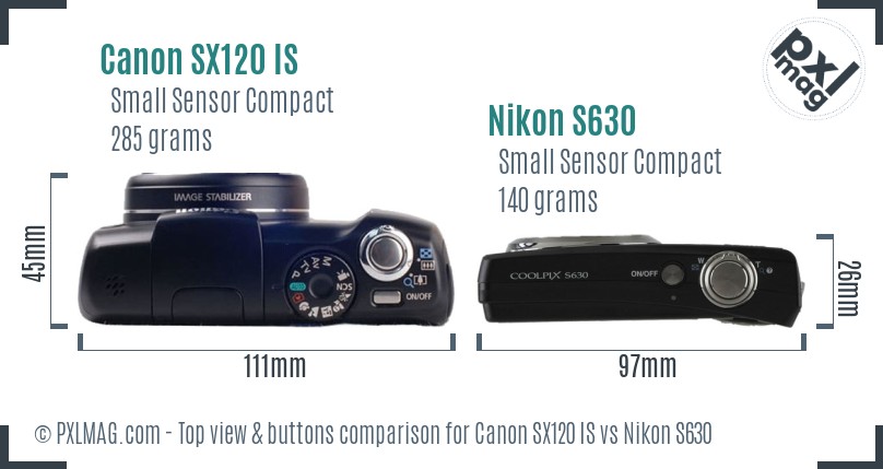 Canon SX120 IS vs Nikon S630 top view buttons comparison