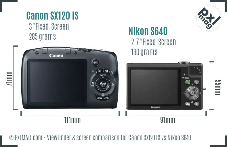 Canon SX120 IS vs Nikon S640 Screen and Viewfinder comparison