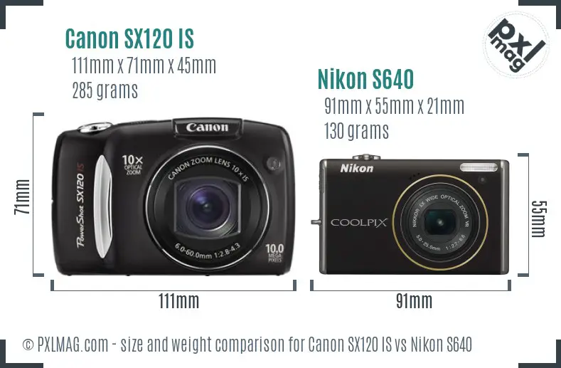 Canon SX120 IS vs Nikon S640 size comparison
