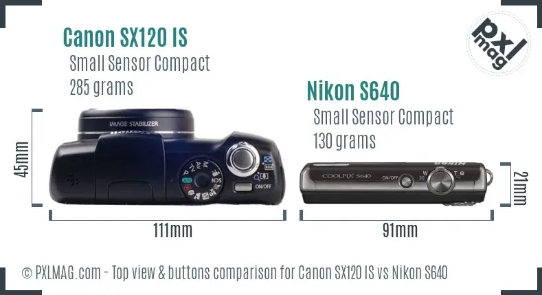 Canon SX120 IS vs Nikon S640 top view buttons comparison